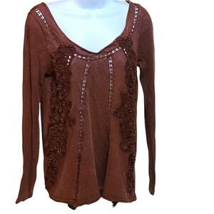 Free People Burgundy Boho Lace Top Small